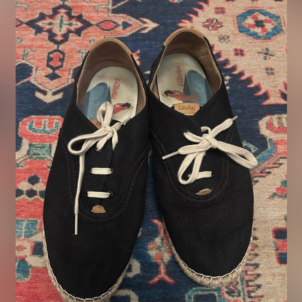 OluKai Black Canvas Shoes with Cream Laces
